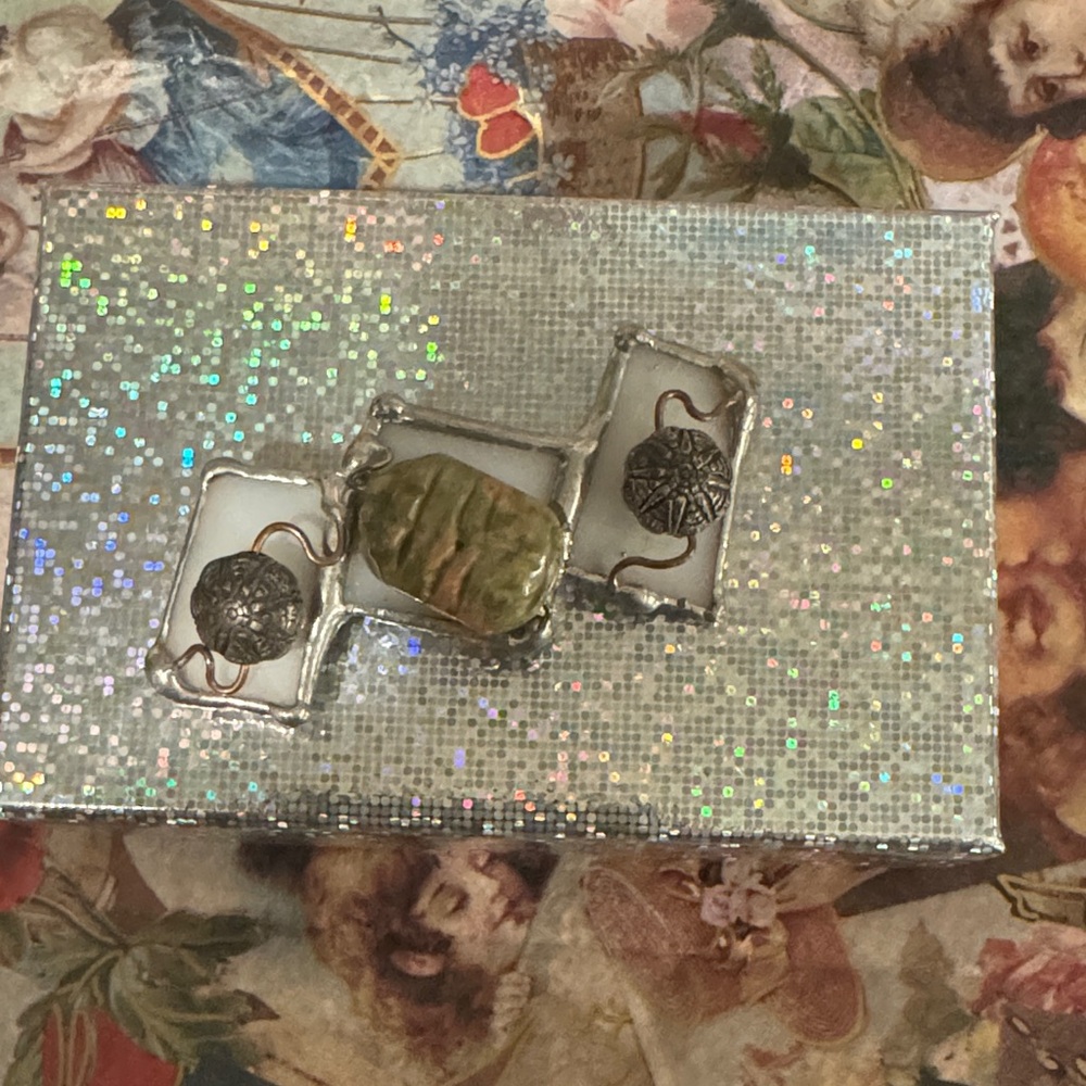 Artistic Silver and Green Brooch